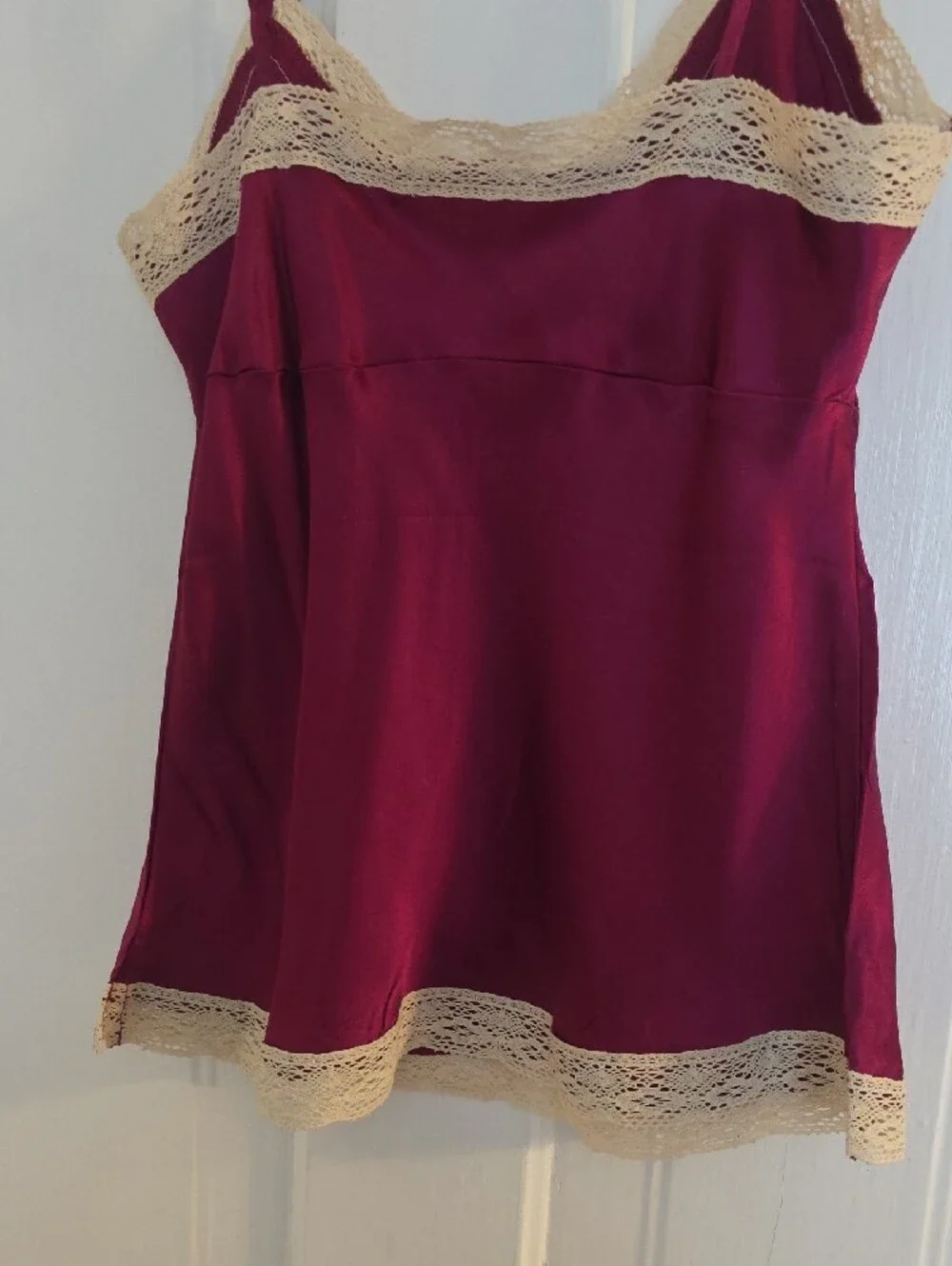 Silk-Feel Merlot Lace Trim Camisole - Picture 2 of 6